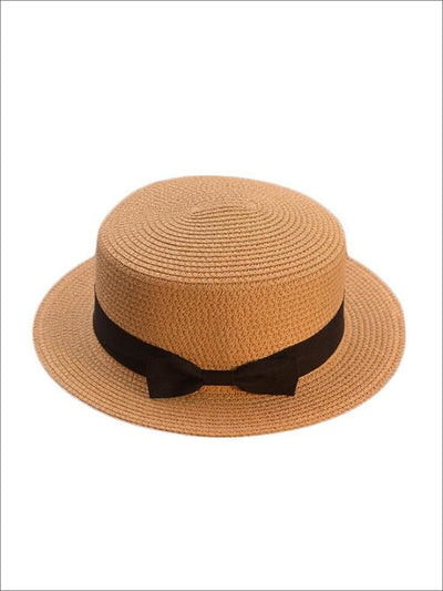Girls Woven Straw Fedora Hat with Bow Tie (Multiple Color Options) - Girls Hats
