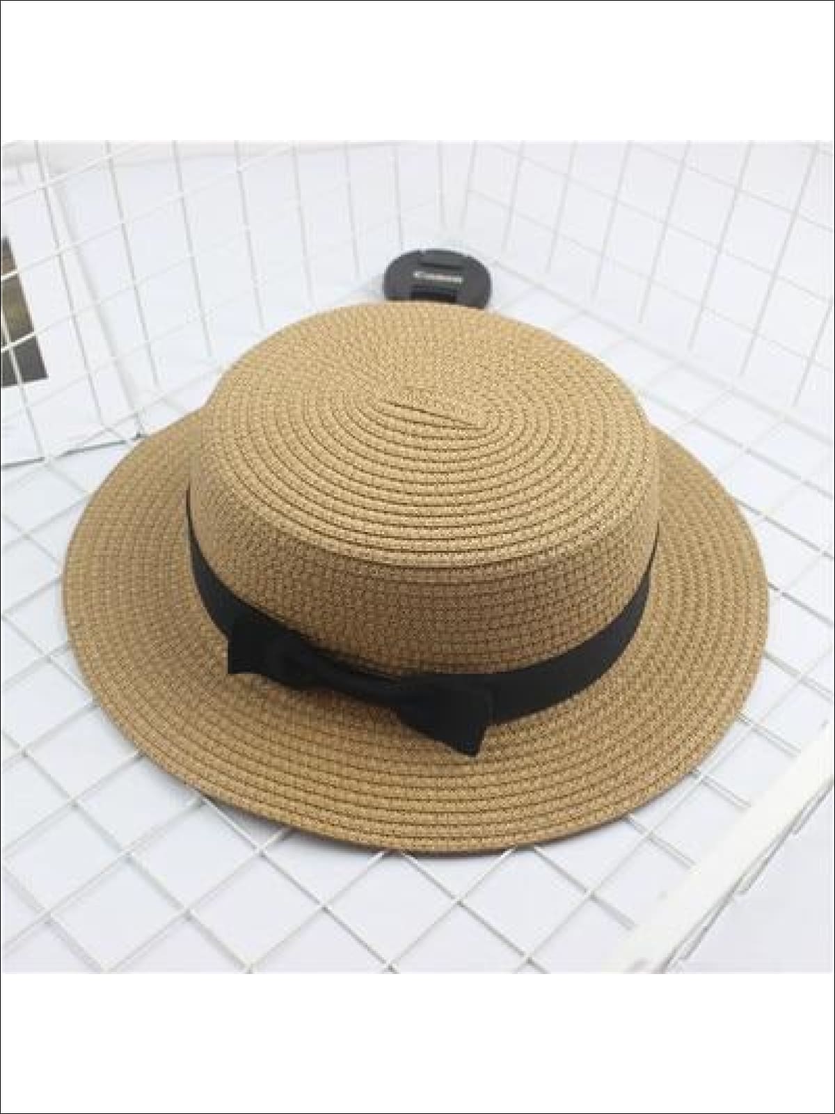 Girls Woven Straw Fedora Hat with Bow Tie (Multiple Color Options) - Beige / One Size - Girls Hats
