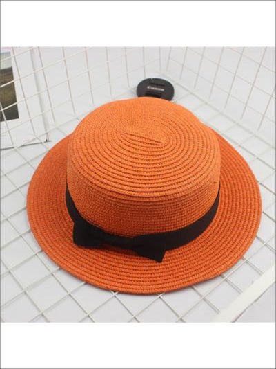 Girls Woven Straw Fedora Hat with Bow Tie (Multiple Color Options) - Prange / One Size - Girls Hats