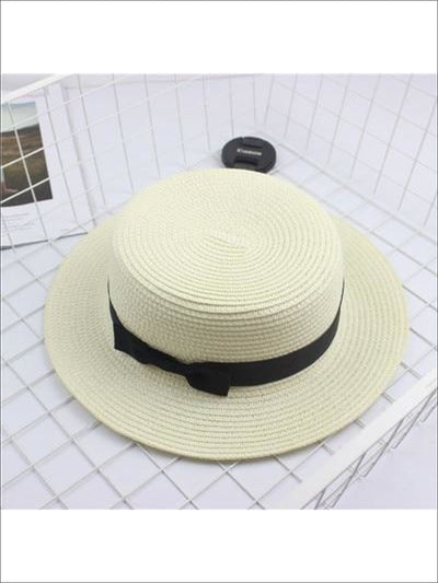 Girls Woven Straw Fedora Hat with Bow Tie (Multiple Color Options) - White / One Size - Girls Hats