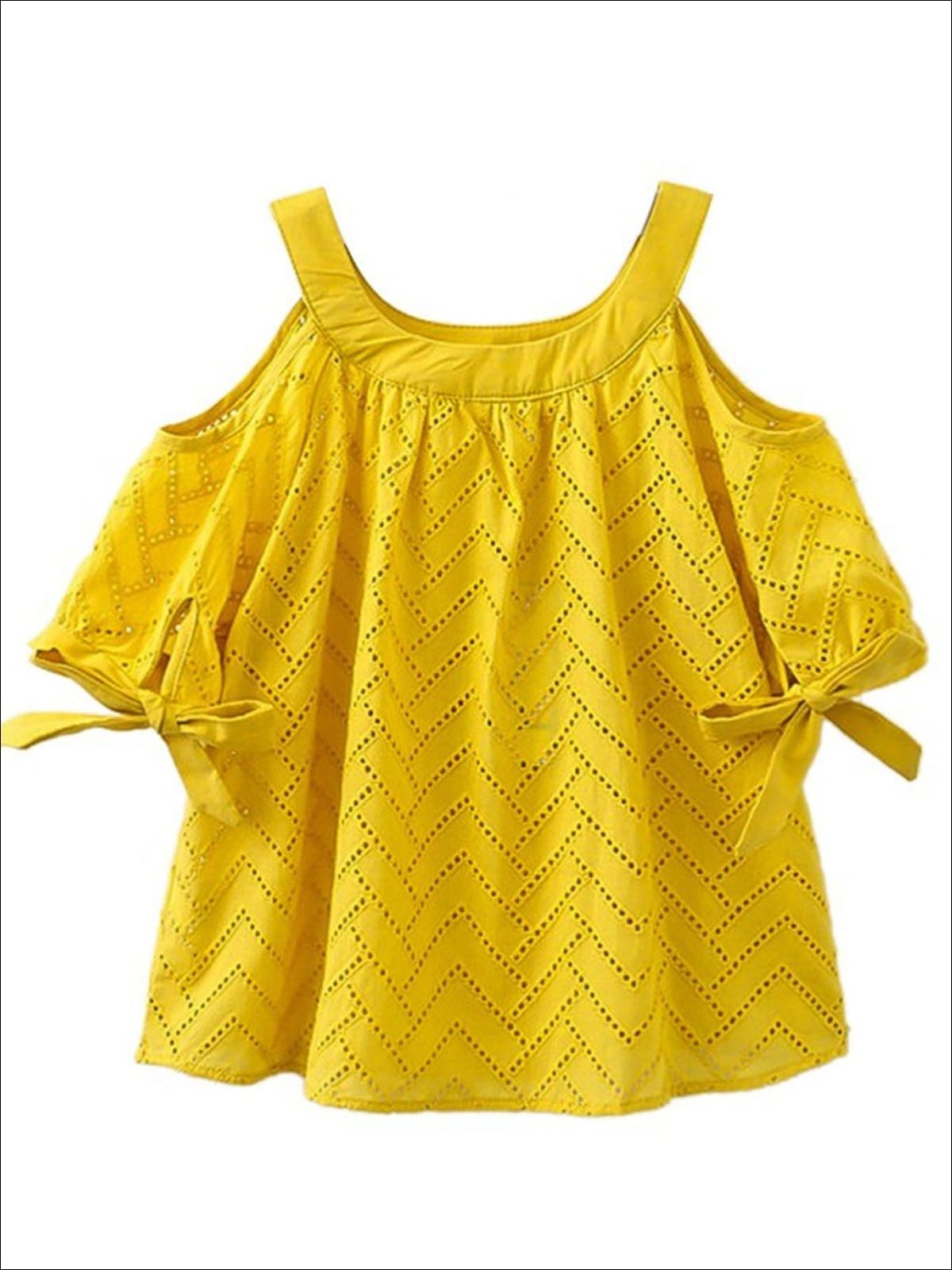 Spring Toddler Tops | Little Girls Yellow Eyelet Cold Shoulder Tunic
