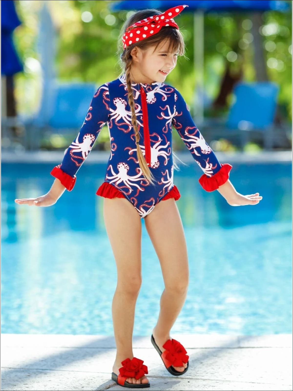 Girls Zipper Ruffled Rash Guard One Piece Swimsuit - Girls One Piece Swimsuit