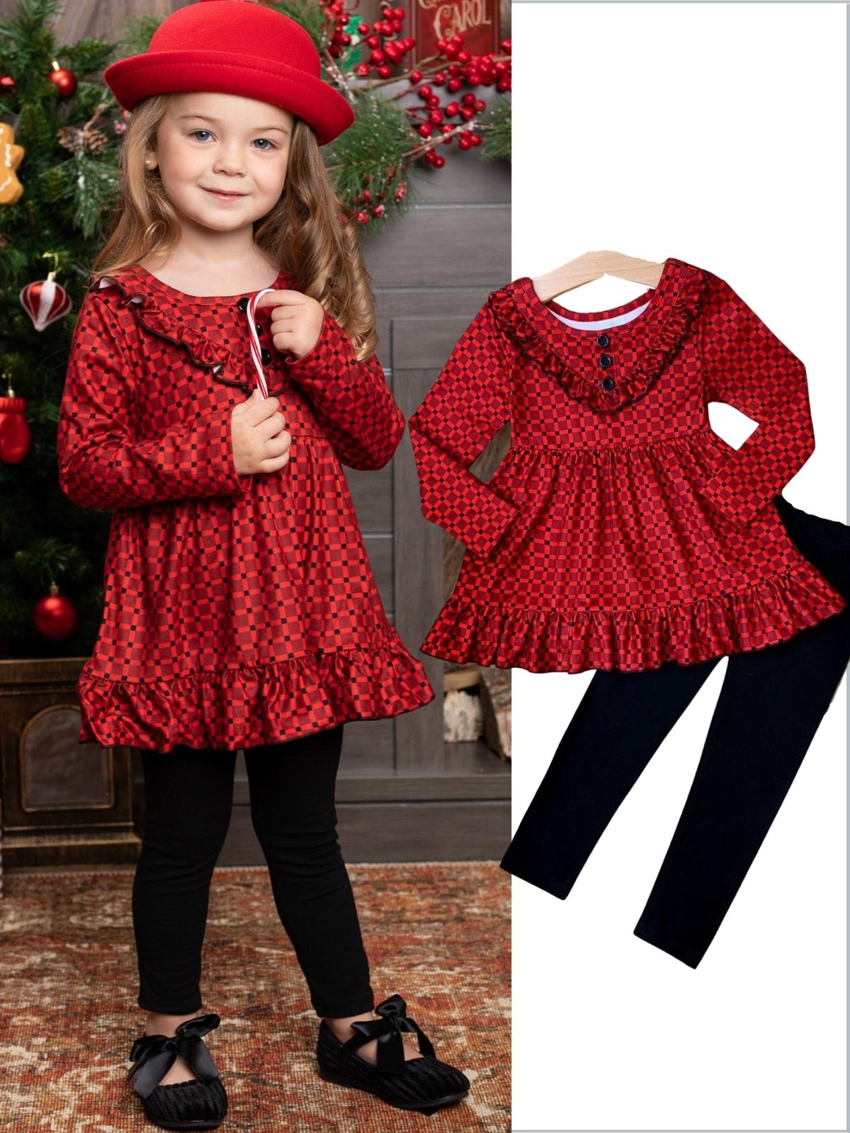 Girls Can't Go Wrong with Casual Chic Ruffled Plaid Tunic with Legging Set