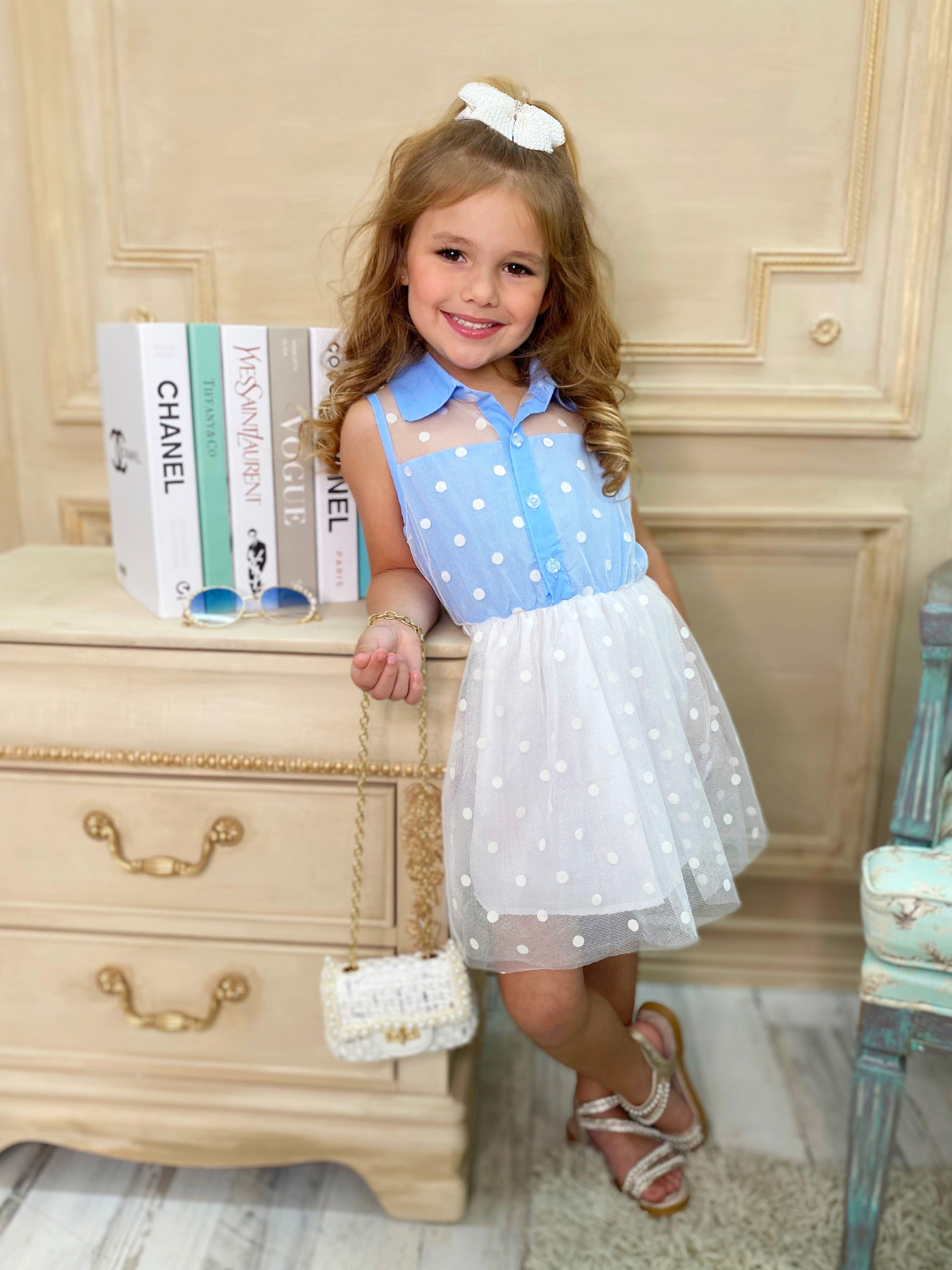 Toddler Spring Dresses | Little Girls Polka Dot Collared Tutu Dress