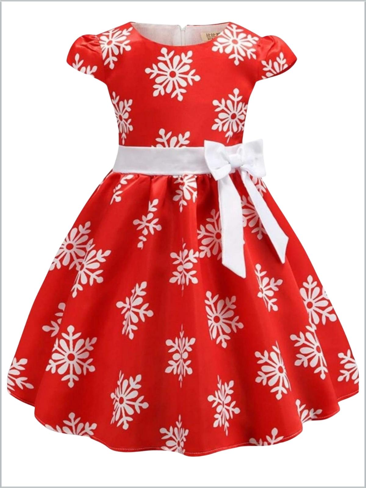 Winter Formal Dresses | Girls Red Cap Sleeve Snowflake Holiday Dress