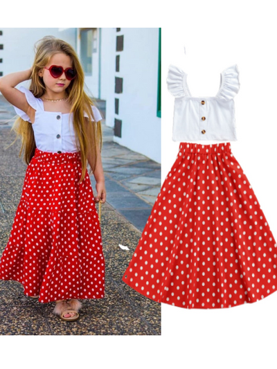 Toddler Spring Clothes | Girls Crop Top & Polka Dot Maxi Skirt Set