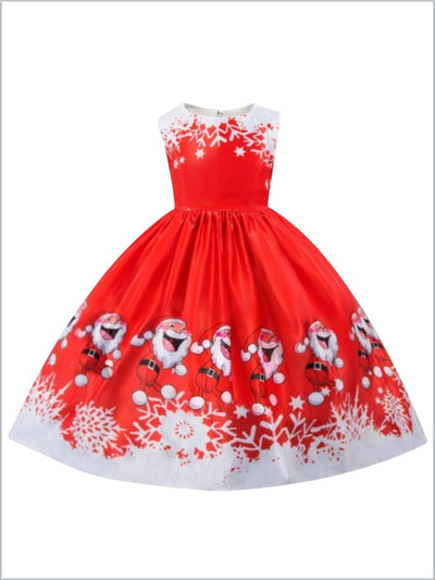 Girls Christmas Dresses | Sleeveless Santa Scene Print Holiday Dress