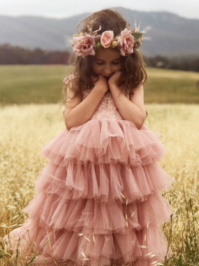 Girls Special Occasion Dress | Summer Blush Tiered Ruffle Tulle Dress