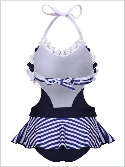 Kids Resort Wear | Girls Floral Striped Skirted One-Piece Swimsuit