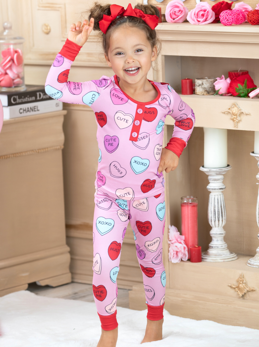 Mia Belle Mommy And Me Valentine's Day Hearts Pajamas Set