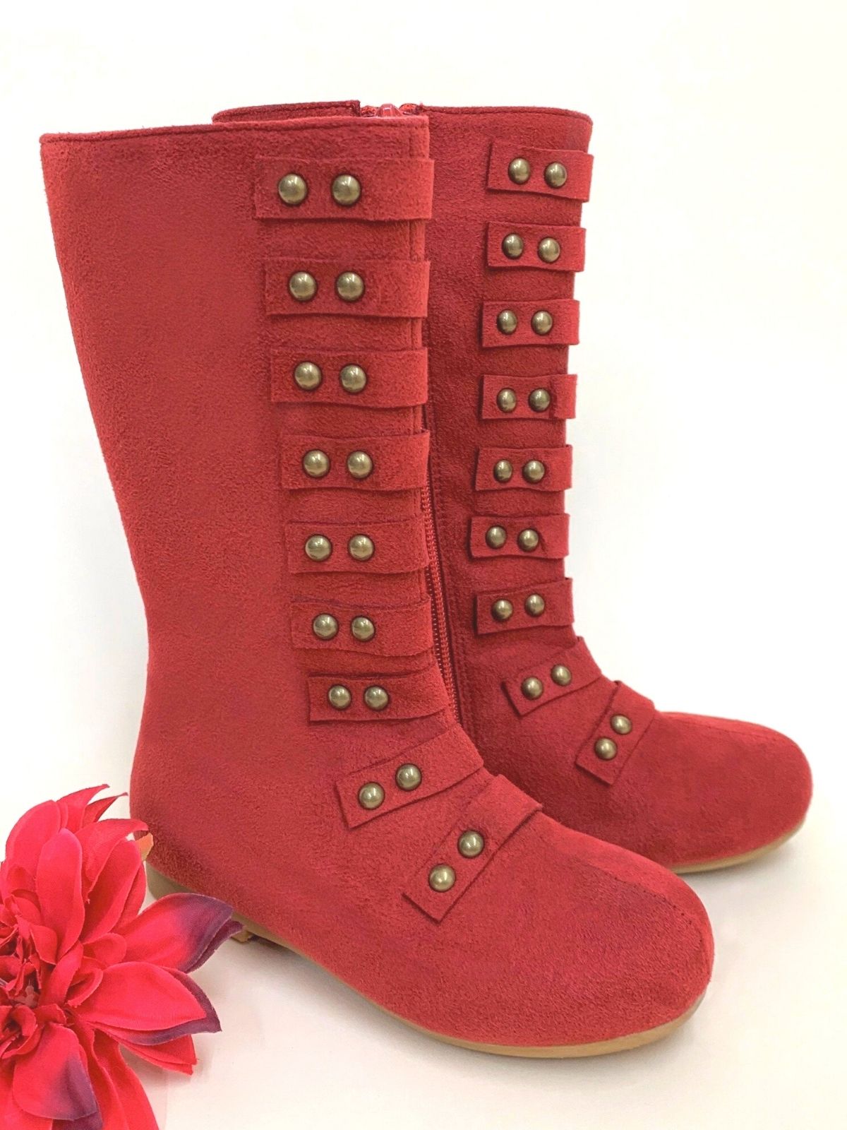 Girls Military Style Studded Boots By Liv and Mia - red