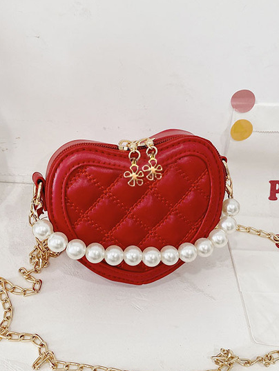 Kids Crossbody Bag | Quilted Heart Pearl Handle Purse |Mia Belle Girls