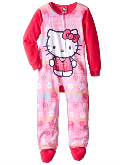 Childrens Pajamas | Girls Cute Kitten Fleece Footy Pajama Onesie