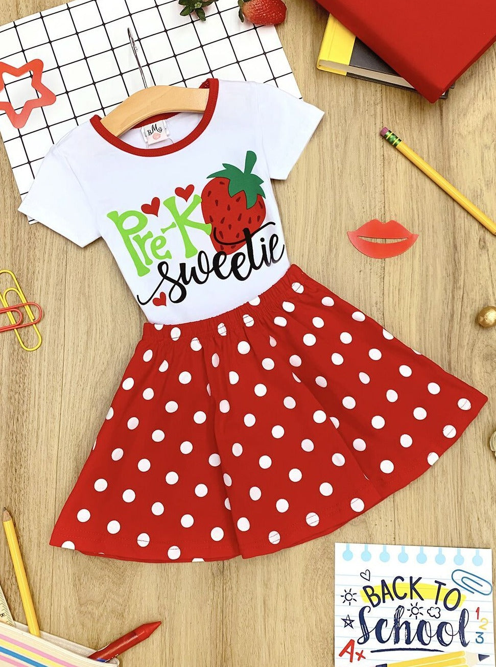 Toddler 1st Day Of School Clothes | Top & Skirt Set - Mia Belle Girls