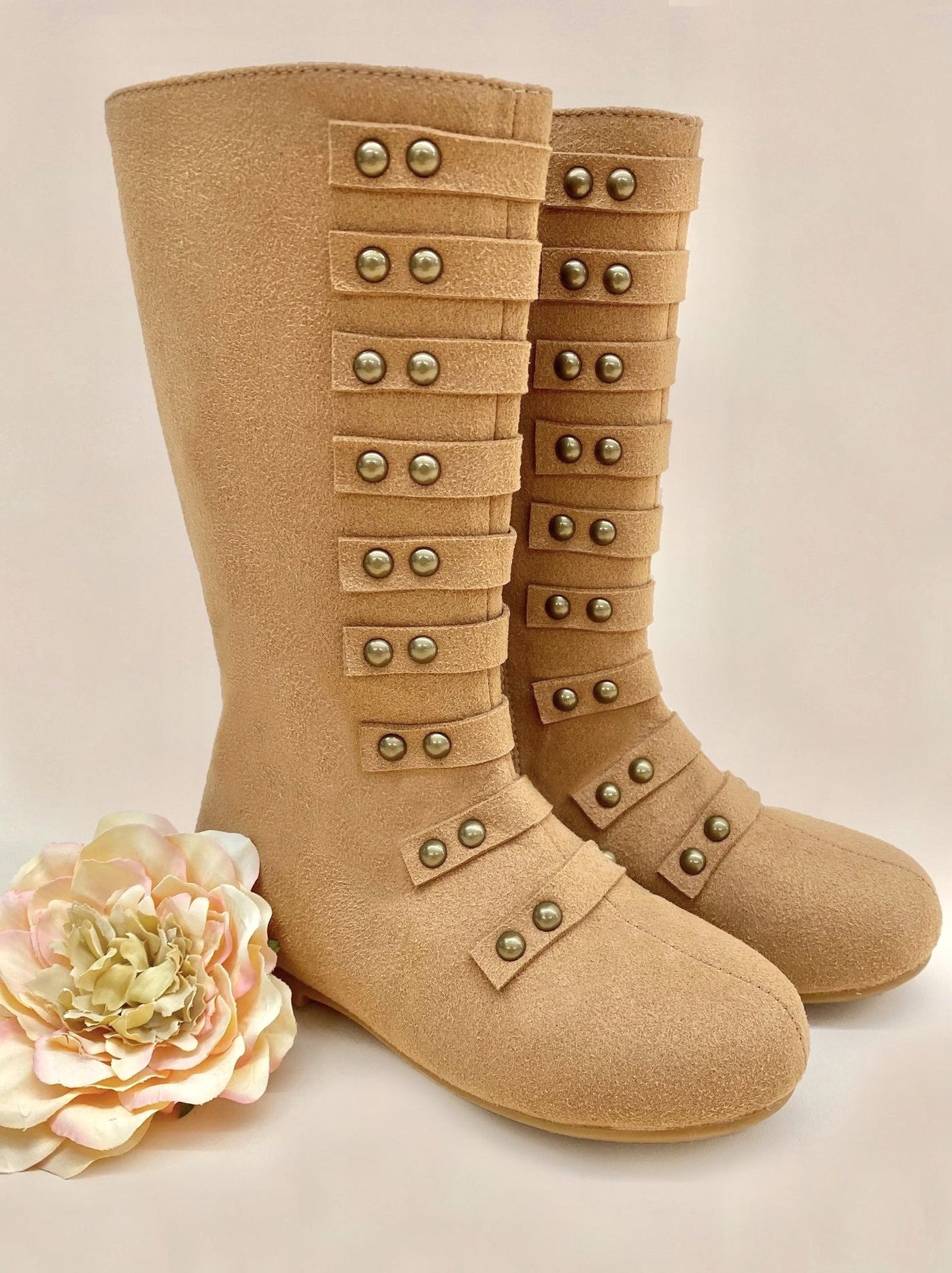 Girls Military Style Studded Boots  By Liv and Mia- camel