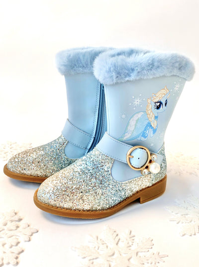 Ombre Unicorn Glitter Boots with Faux Fur Trim By Liv and Mia