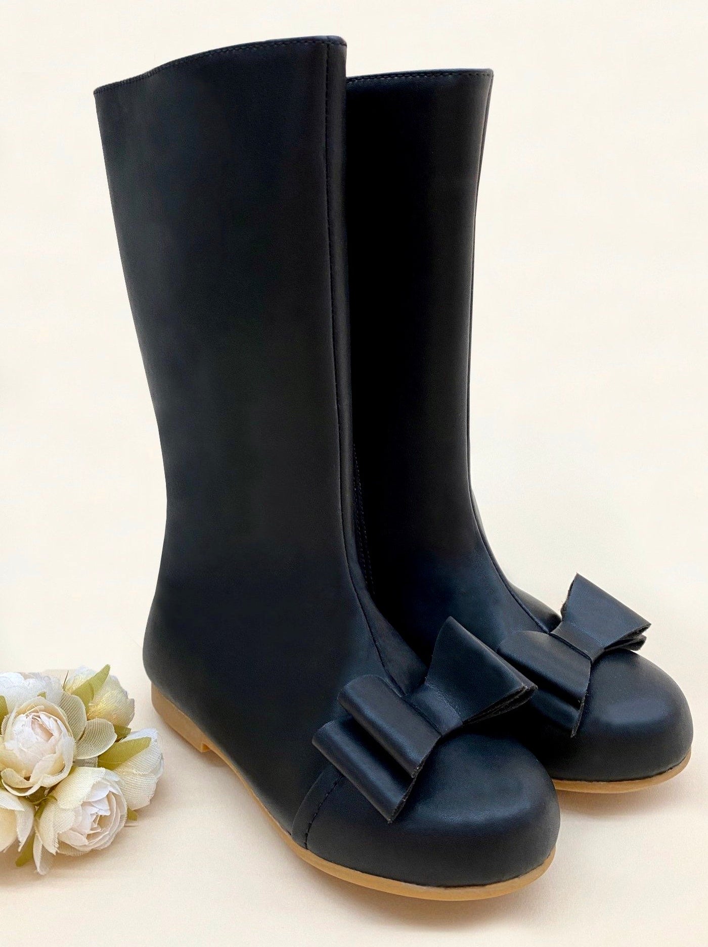 Girls Black Bow Front Boots by Liv & Mia