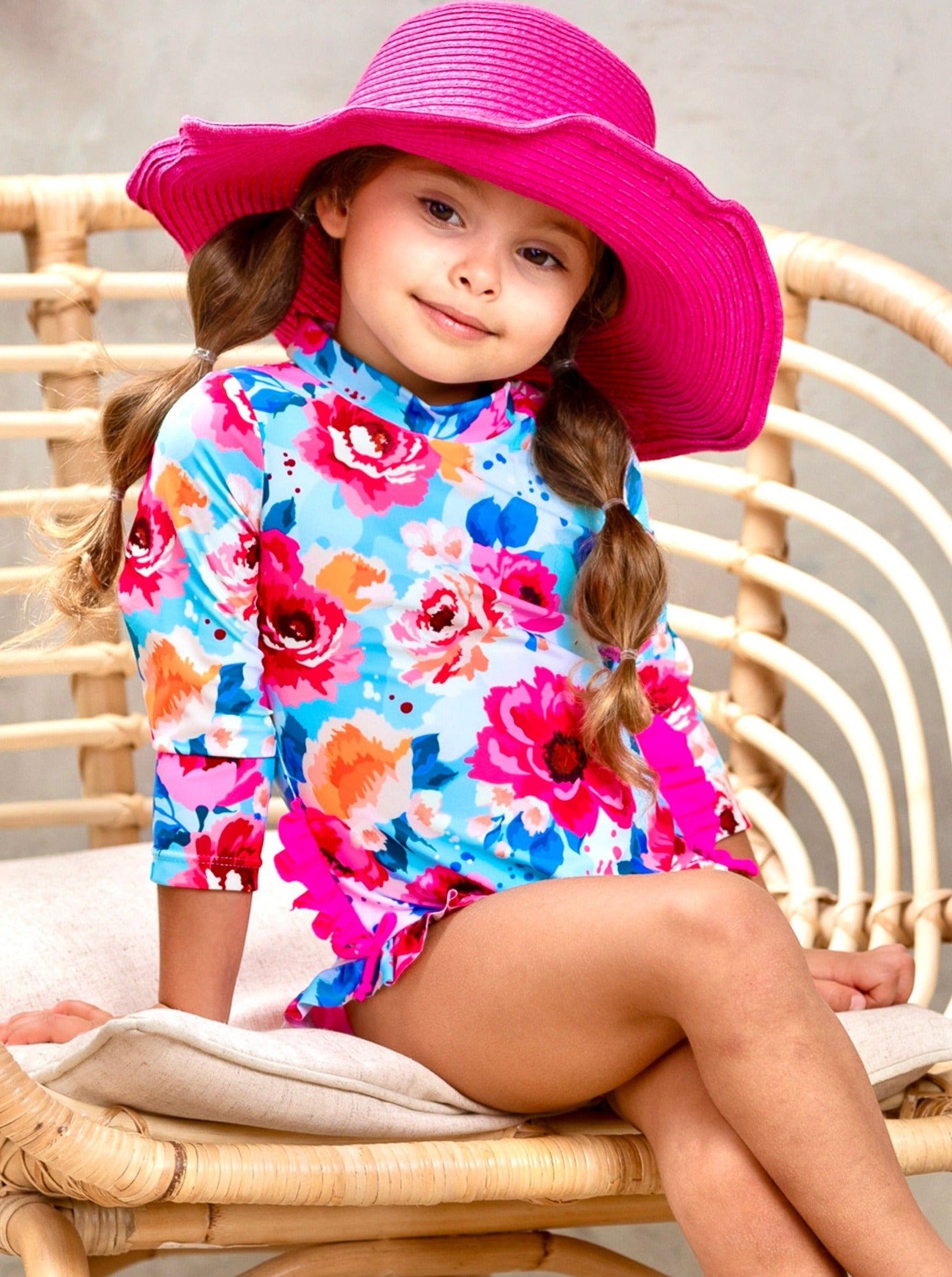 Toddlers Floral Swimsuits | Girls Floral One Piece Rash Guard Swimsuit ...