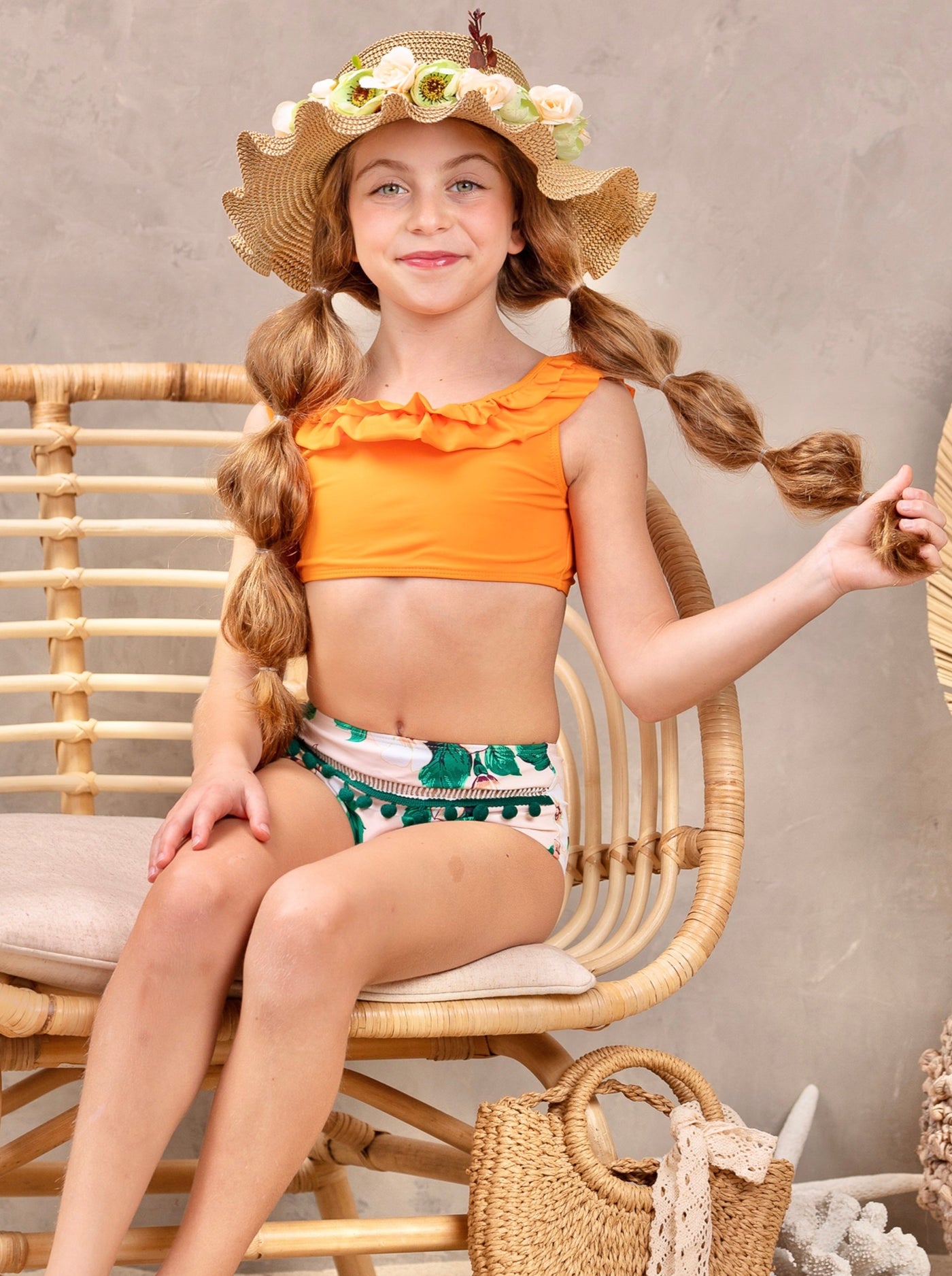 Kids Swimsuits | Little Girls Tropical Print Bottom Two Piece Swimsuit
