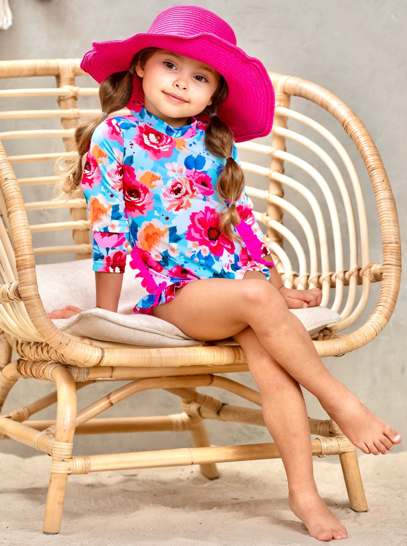 Toddlers Floral Swimsuits | Girls Floral One Piece Rash Guard Swimsuit