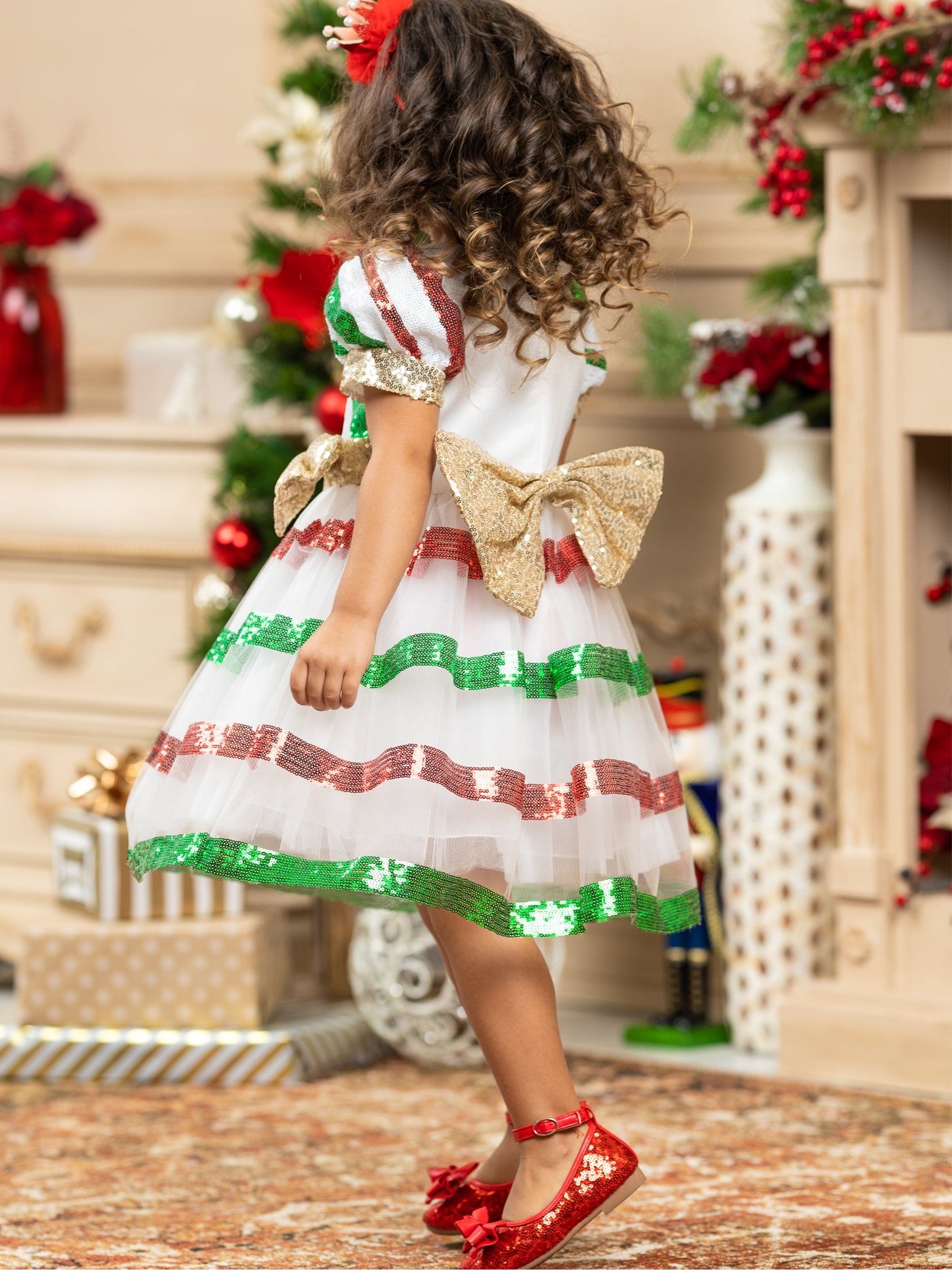 Girls Winter Formal Dress | Sparkle Striped Holiday Princess Dress