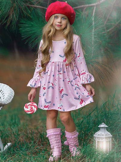 Girls Rudolph A-Line Flared Long Sleeve Holiday Dress – Mia Belle Girls
