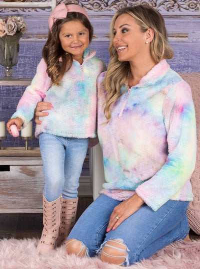 Mommy & Me Tops | Pastel Rainbow Fleece Sweater | Mia Belle Girls