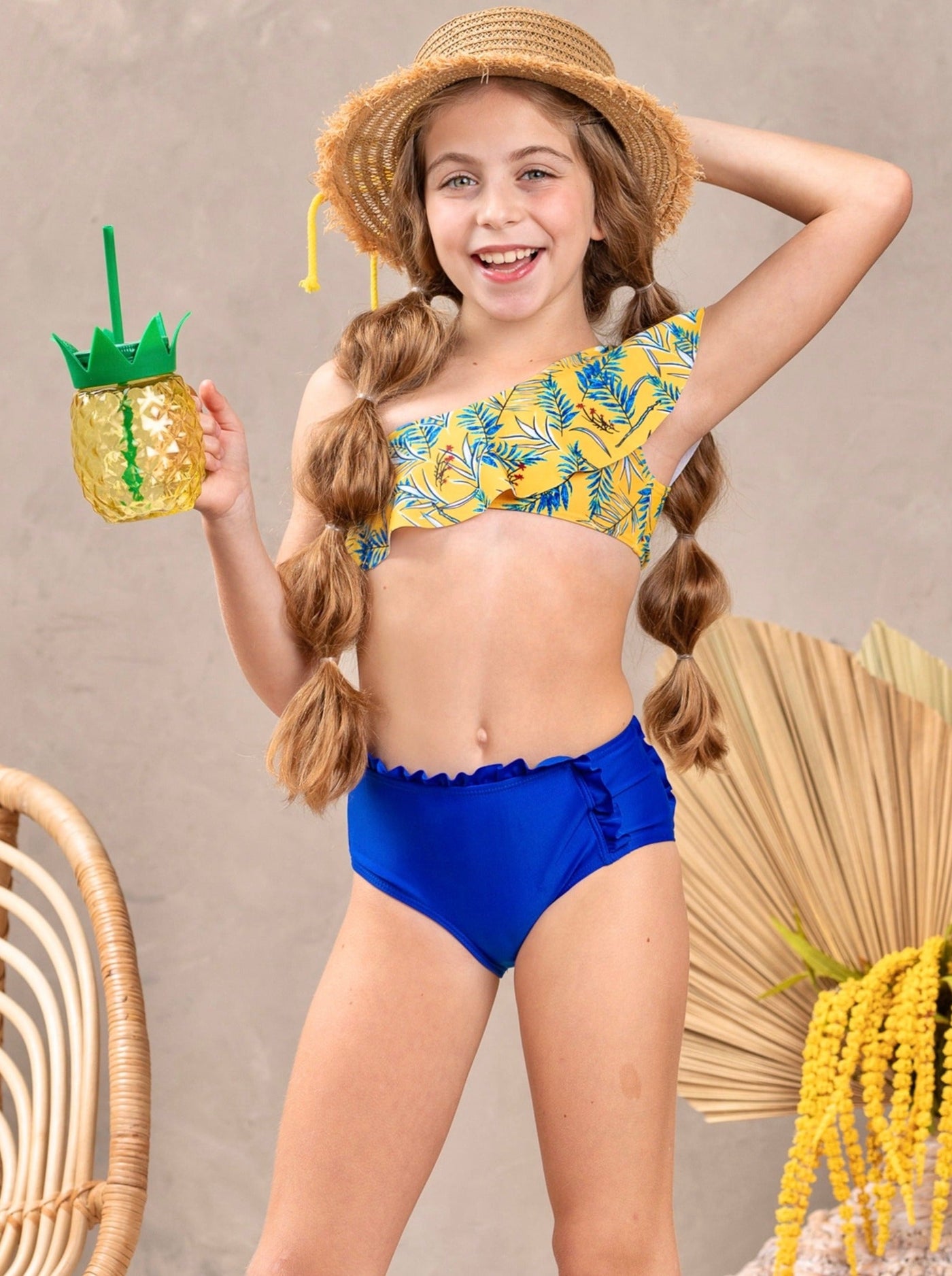 Toddler Swimwear | Girls One Shoulder High-Wasted Two-Piece Swimsuit
