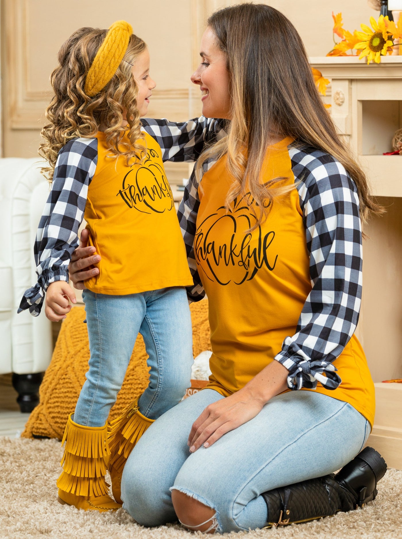 Mommy & Me Matching Fall Tops | Plaid Raglan Sleeve Tops | Mia Belle Girls