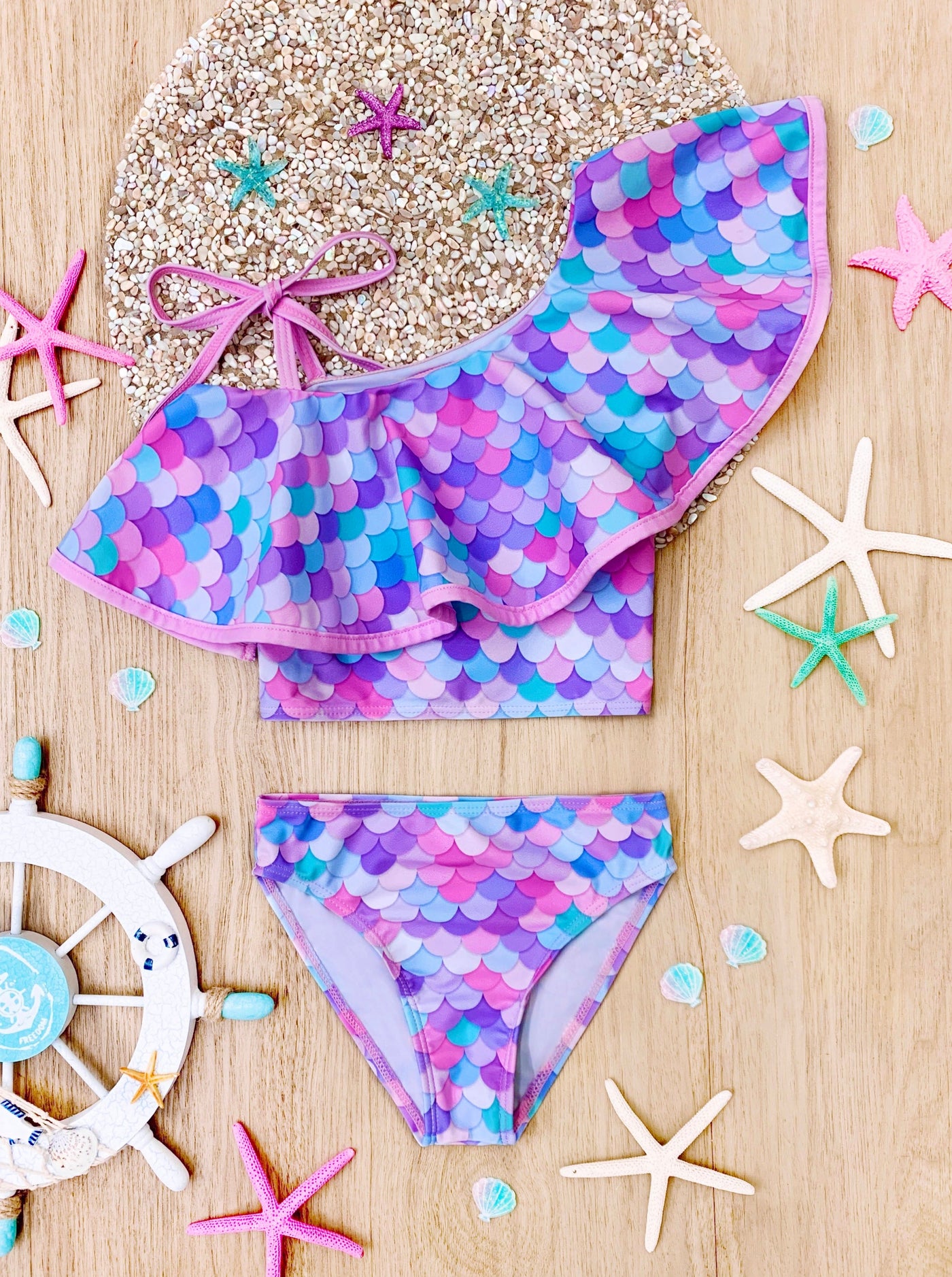 Mermaids Only One Shoulder Two Piece Swimsuit - Mia Belle Girls