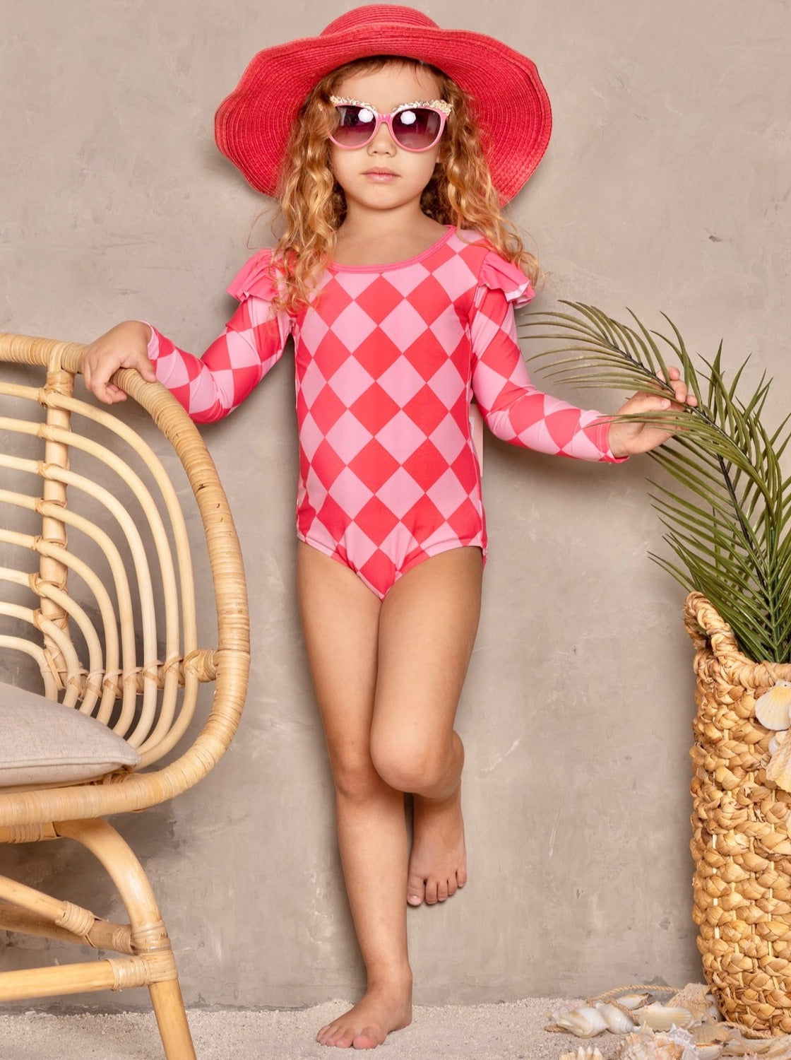 Toddler Rash Guard Swimsuit | Plaid One-Piece Swimsuit & Tutu Skirt