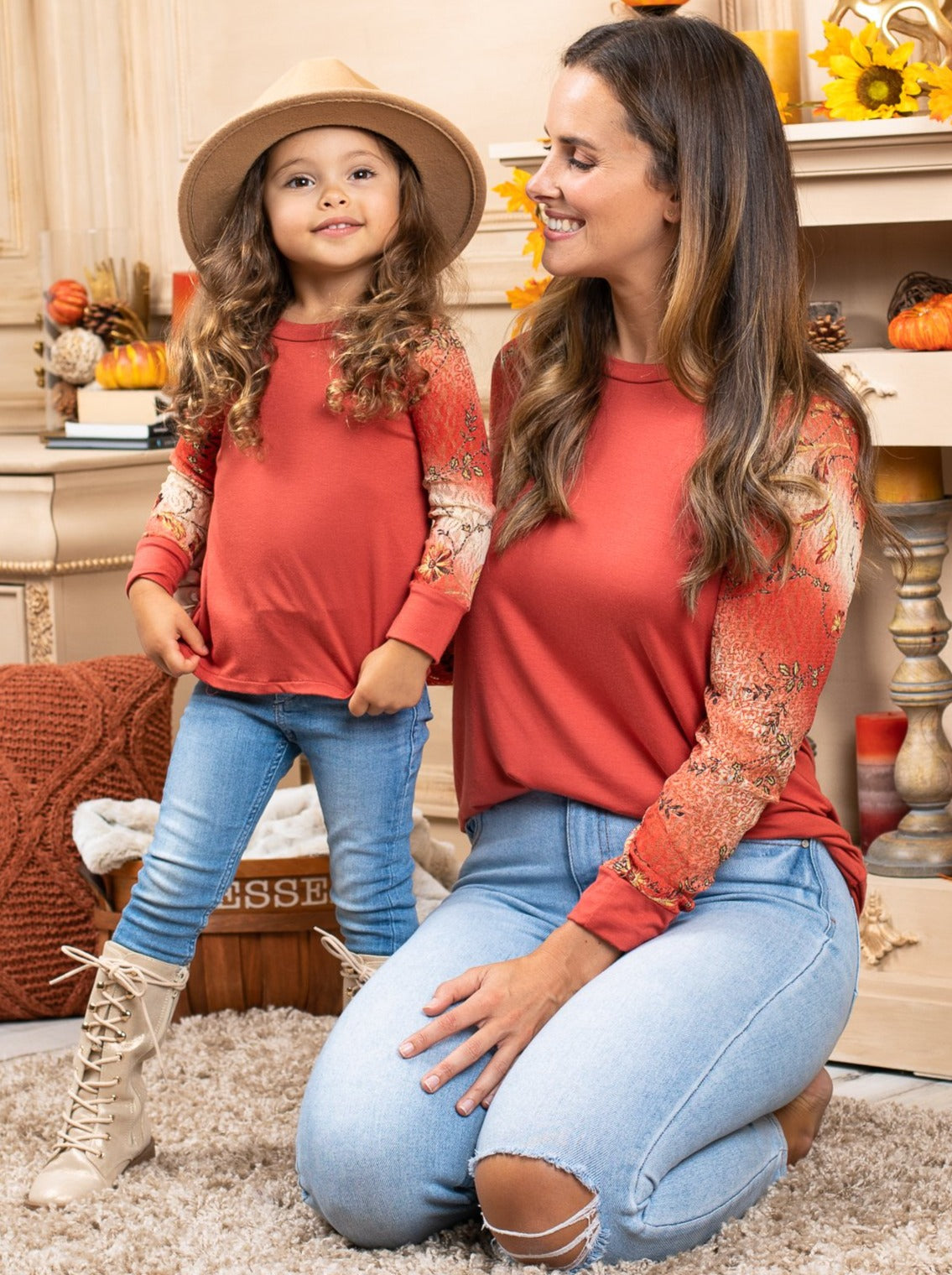 Mommy and Me Matching Tops | Fall Floral Raglan Tops | Mia Belle Girls