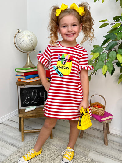 Girls Back To School Dresses | Striped Crayon Dress | Mia Belle Girls