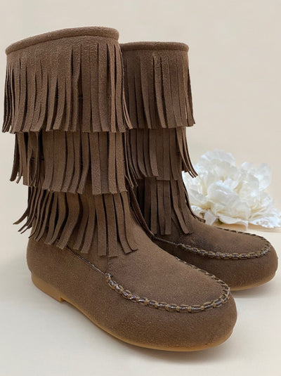 Girls Brown Fringe Boots  By Liv and Mia - brown