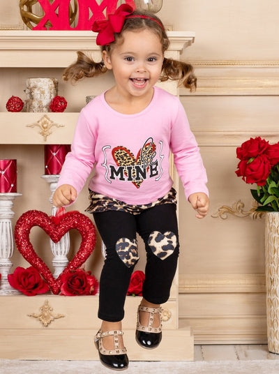 Girls Valentine's Outfit | Be Mine Leopard Patched Tunic & Legging Set