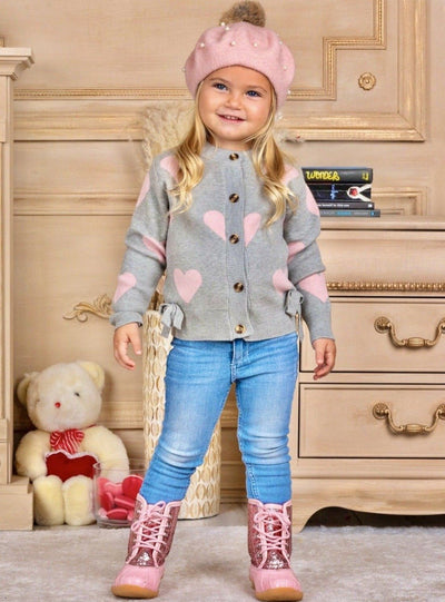 Cute Valentine's Day Tops | Girls Heart Print Button Down Cardigan 