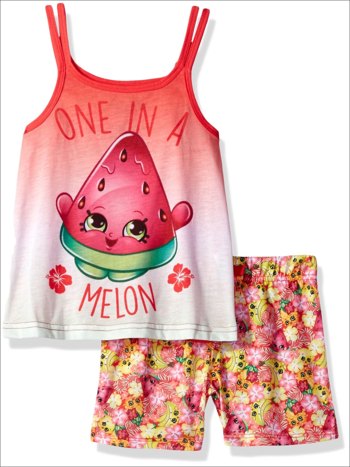 Intimo Big Girls Shopkins One in a Melon Pajama Tank Top Set Red