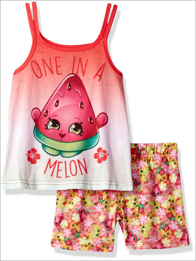 Intimo Big Girls Shopkins One in a Melon Pajama Tank Top Set Red