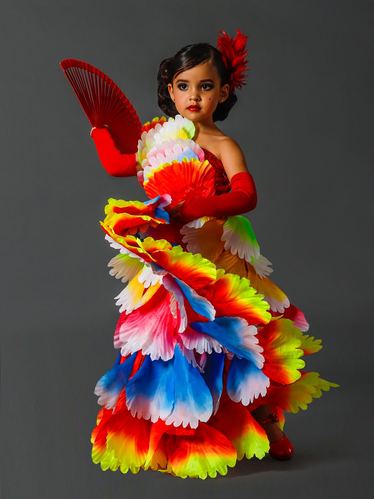 Kids Halloween Costumes | Deluxe Rainbow Spanish Flamenco Dancer Dress