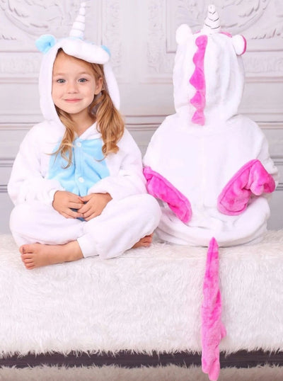 Kids Blue & Pink Unicorn Hooded Onesie Pajamas - Blue / 2T - Girls Pajama