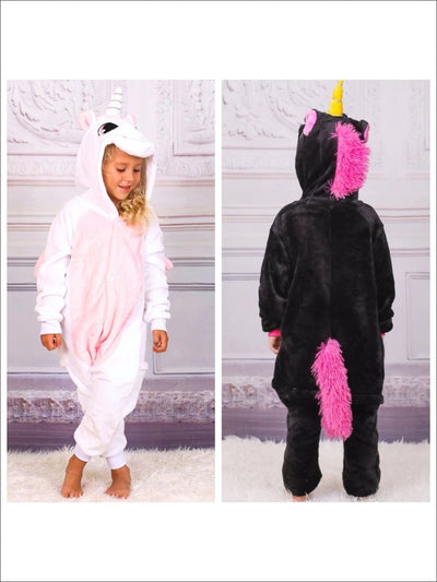 Kids Onesie Unicorn Hooded Pajamas (Black & Pink) - Girls Pajama
