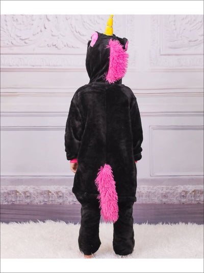 Kids Onesie Unicorn Hooded Pajamas (Black & Pink) - Girls Pajama