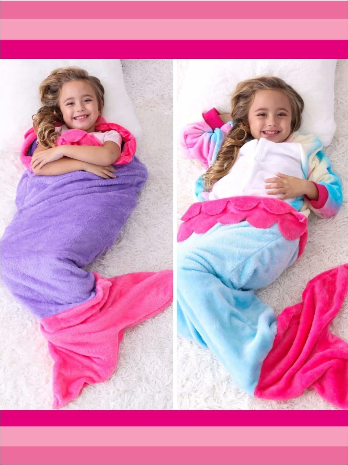 Kids Snuggle & Plush Mermaid Blanket (3 Colors) - Blue/Pink / 124cm x 104cm - Girls Accessories