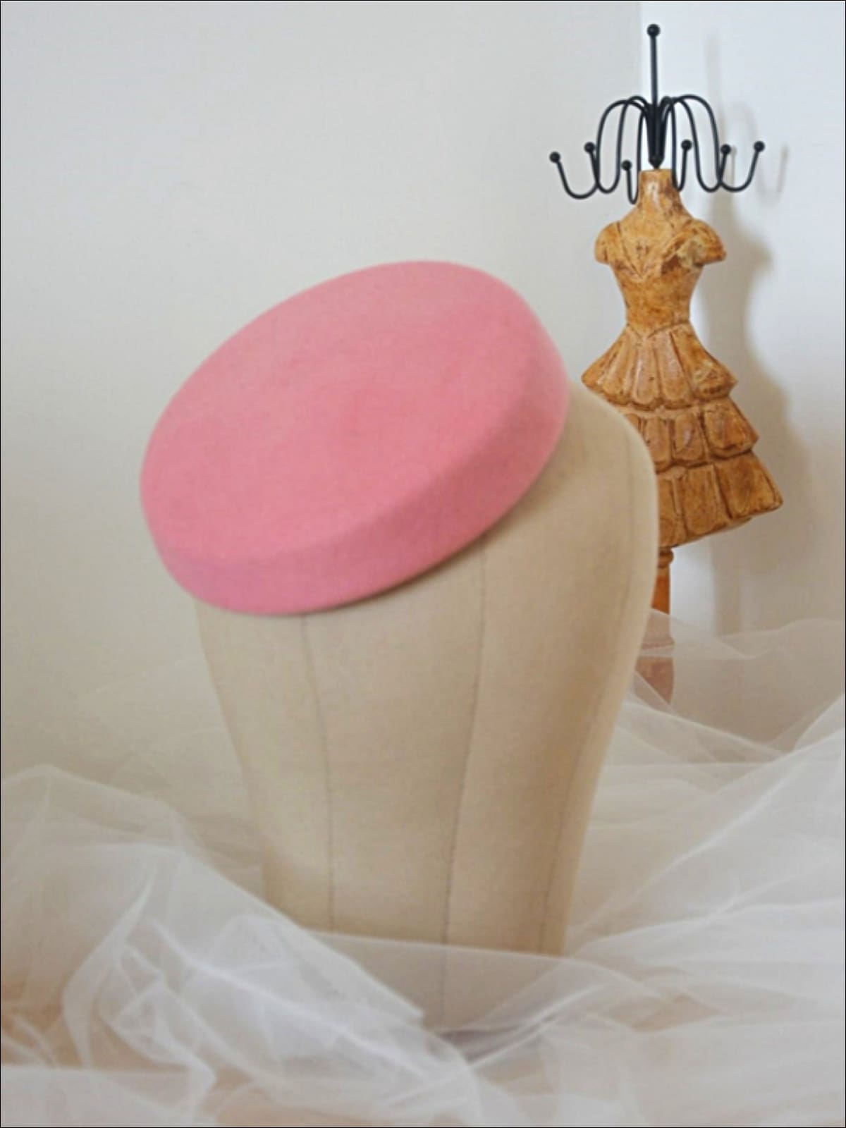Kids Wool Vintage Pillbox Hat - Pink - Girls Halloween Costume