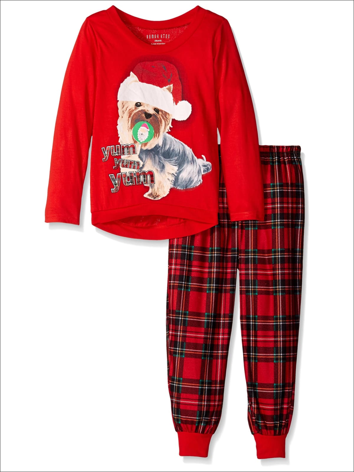 Komar Kids Girls Puppy Plaid Jersey 2 piece Pajama Sleep Set Red