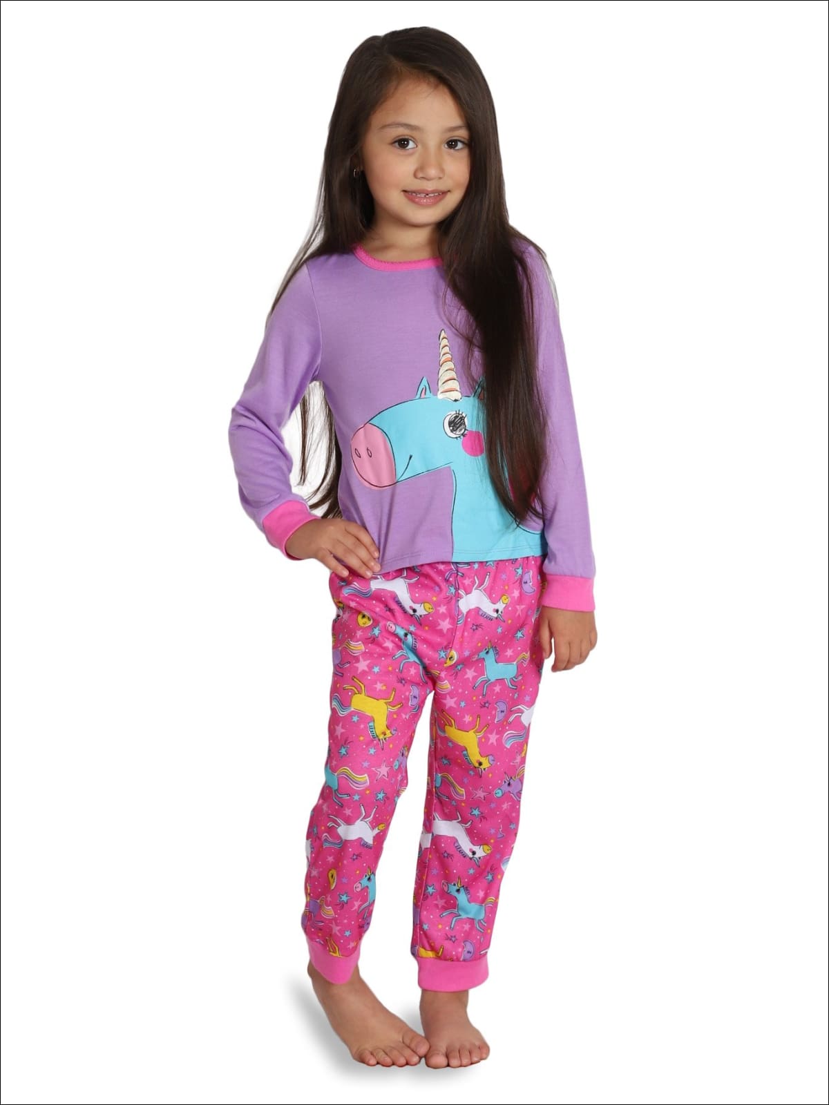 Komar Kids Girls Smiling Unicorn 2 Piece Pajama Set