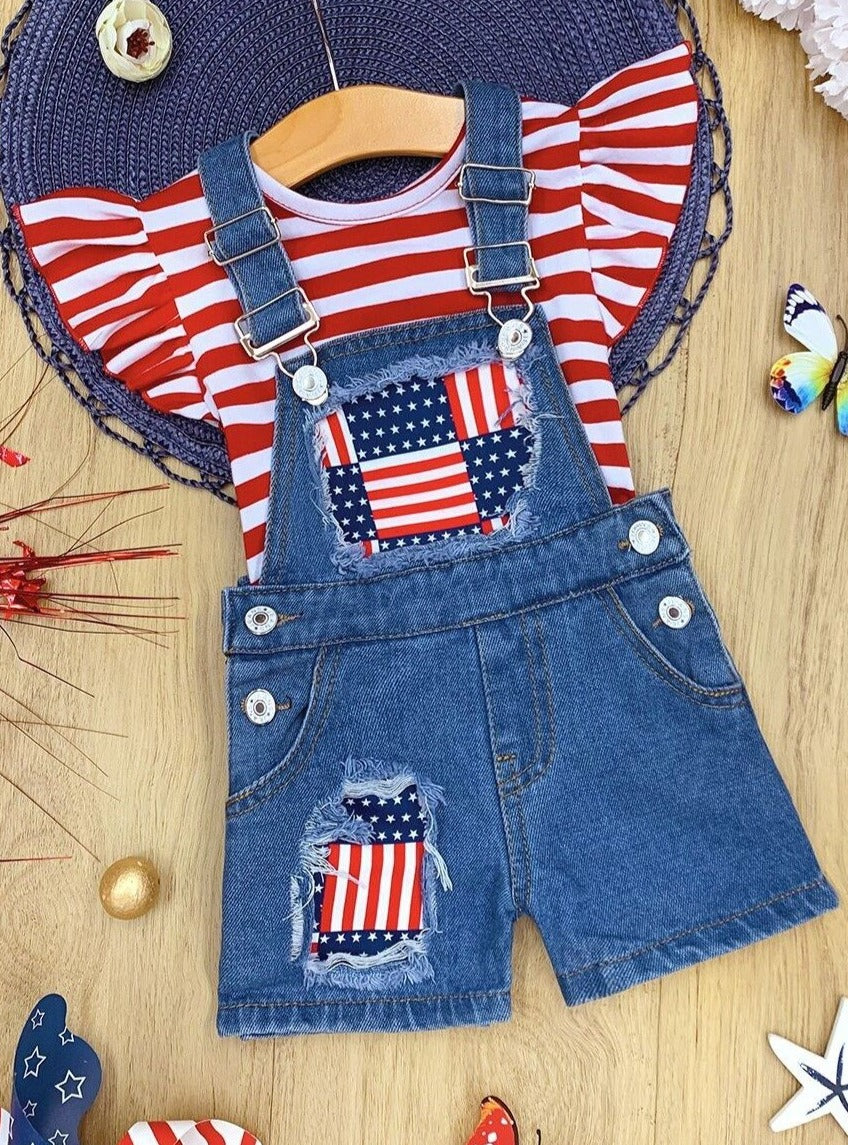 Toddlers 4th of July Outfit | Denim Overall Sets - Mia Belle Girls