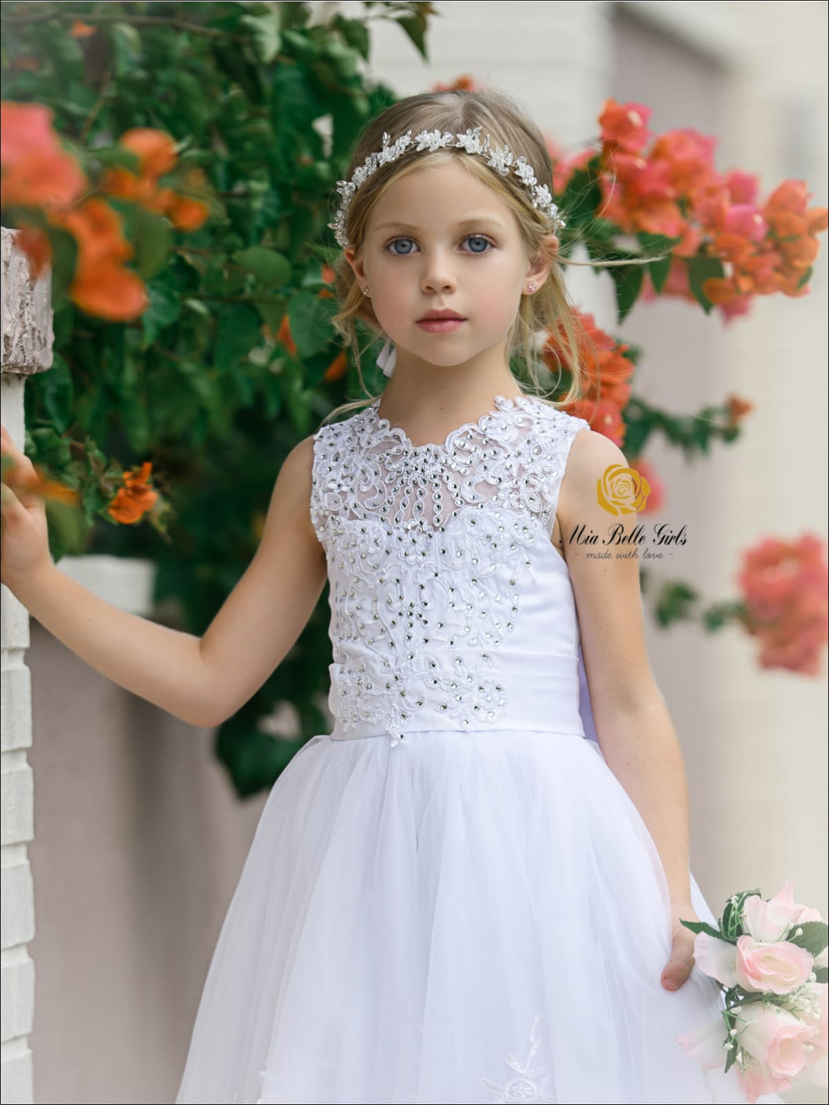 Lace Flower Girl Dress With Bow – Mia Belle Girls