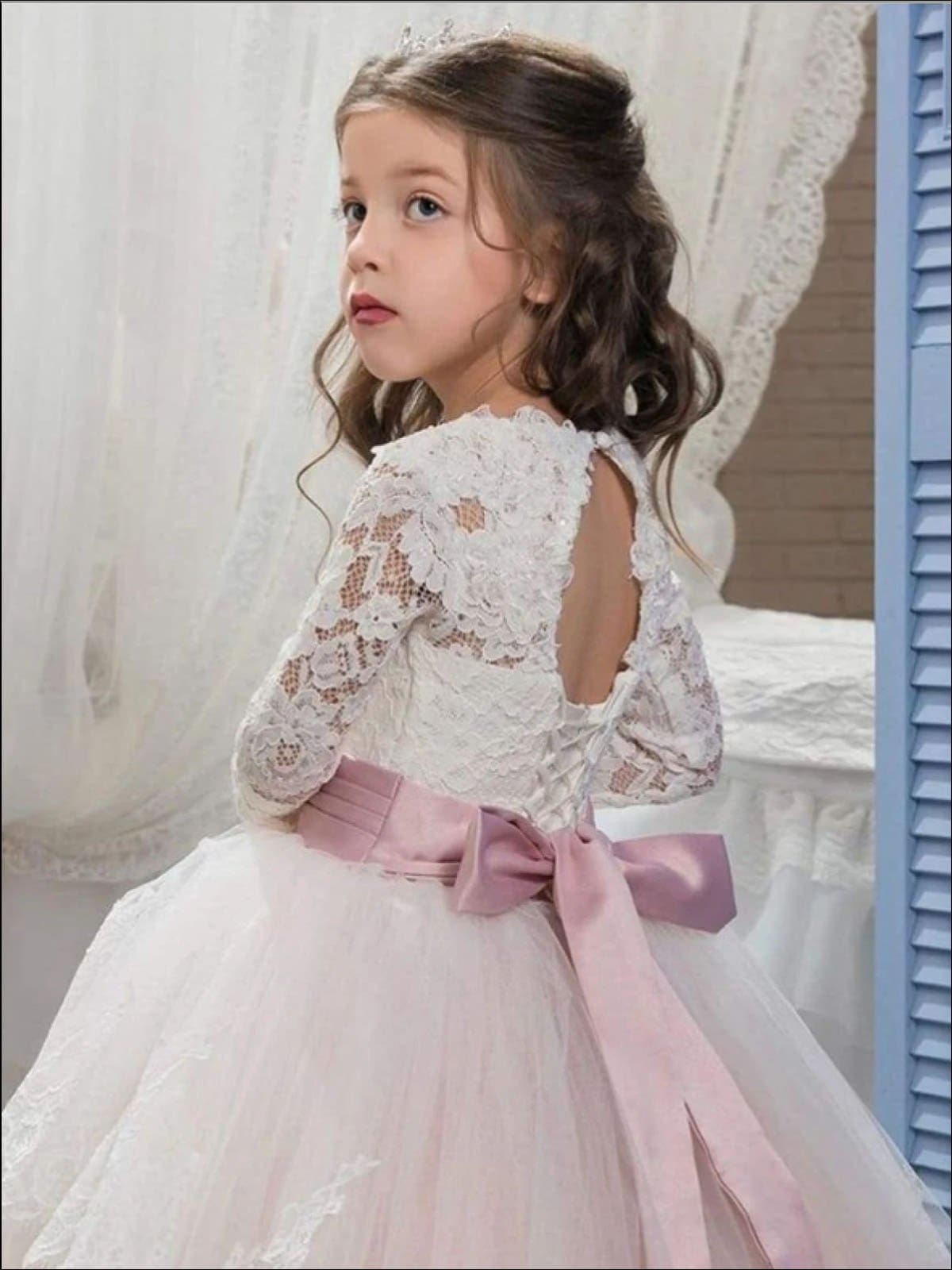 Grey Lace A-Line Flower Girl Dresses 3/4 Sleeves Long Toddler Teens Formal  Dress | eBay