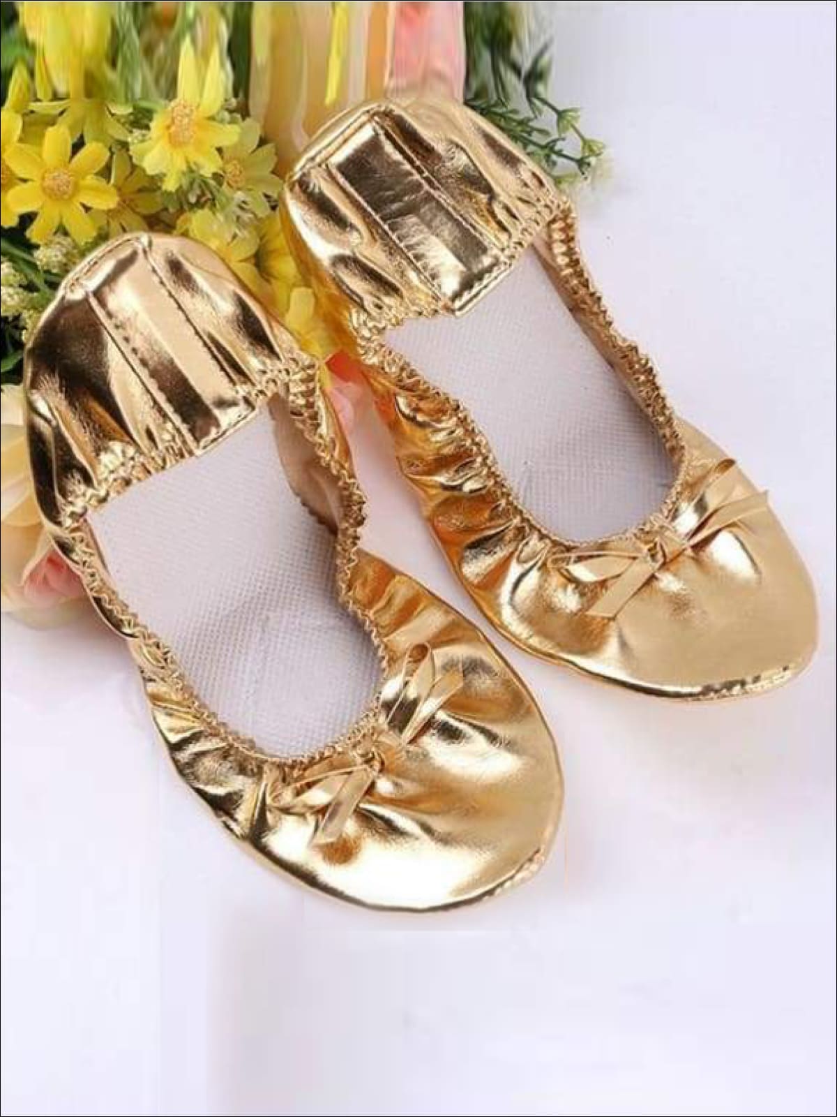 Metallic Gold Belly Dance Genie Costume Shoes - Gold / M - 4T/ 5Y - Girls Halloween Costume
